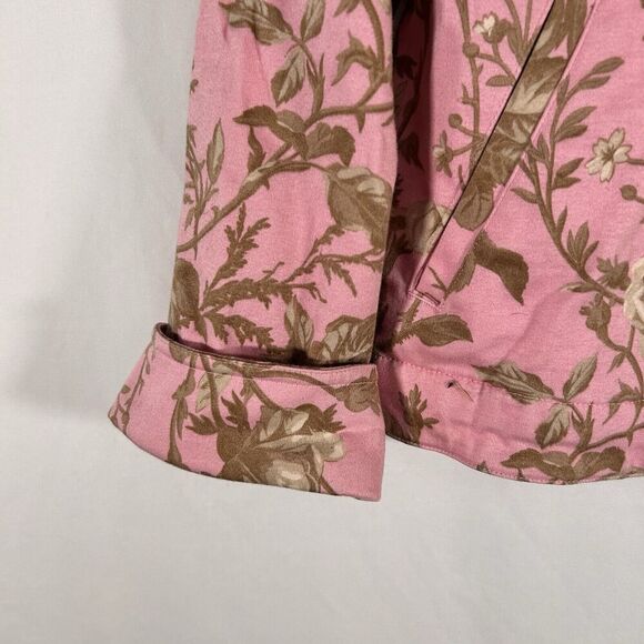 Villager Liz Claiborne Jacket Women's Large Pink Floral Button Up Stretch Cotton - Picture 4 of 10